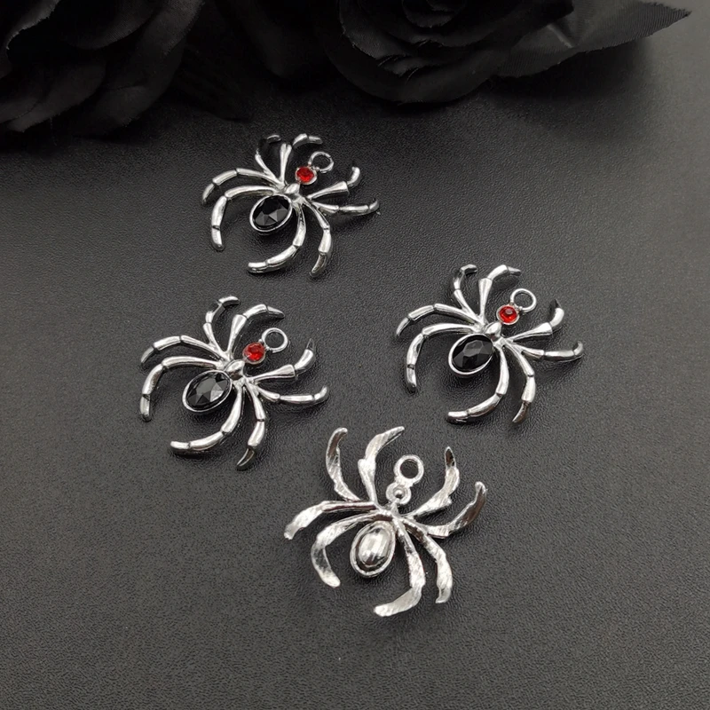 5 шт. античный серебряный цвет Хэллоуин кровь красный паук амулеты кулон