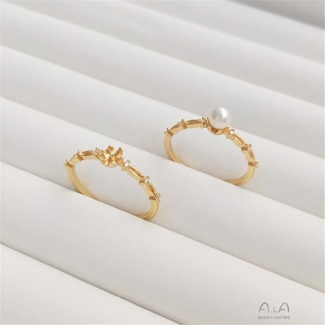 14K Gold Ultra-fine Pearl Ring Holder Japanese Light Luxury Simple and High-end DIY Jewelry B693