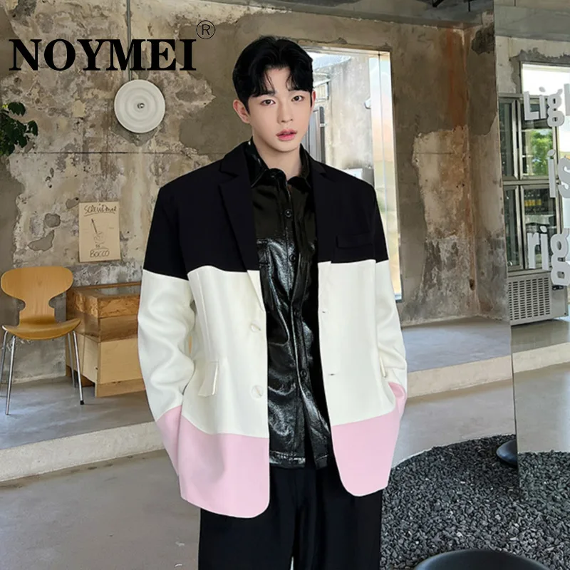 

NOYMEI contrast color blazer fashionable korean style patchwork lapel temperament 2023 autumn male suit jacket