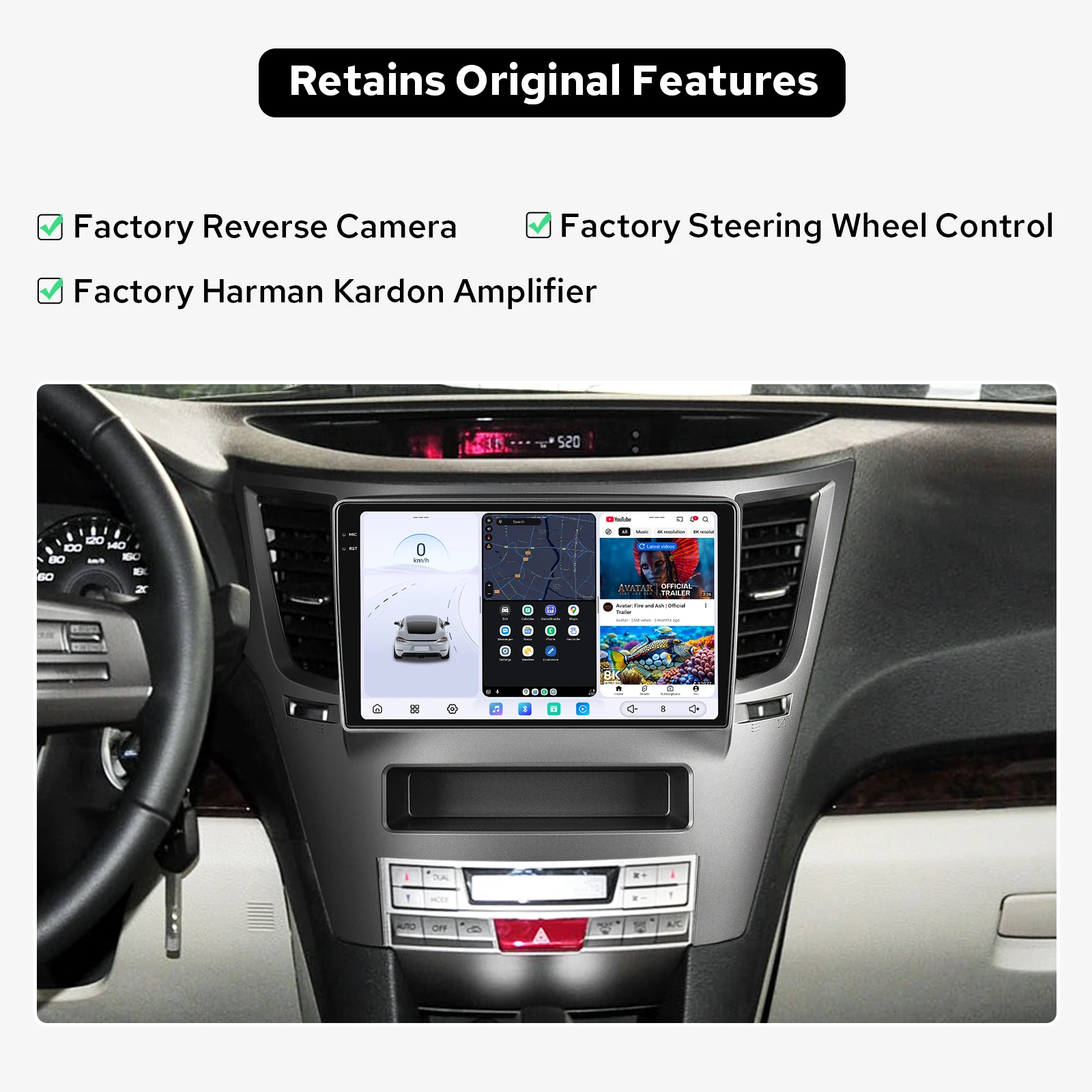 Фото Автомобильная мультимедийная система JOYING 9.5 дюймов для Subaru Legacy Outback 2009-2014 (левый руль), QLED 2000*1200, 12+256 ГБ, беспроводной CarPlay, USB Type-C №2