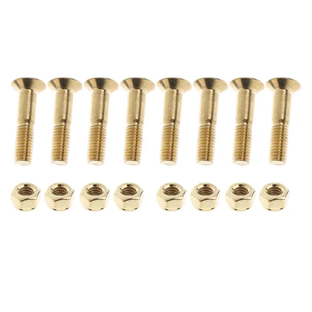 

8 Pieces Skateboard 25mm Truck Bolts Screws with Nuts Set Hardware Truck Screws Skateboard - Golden