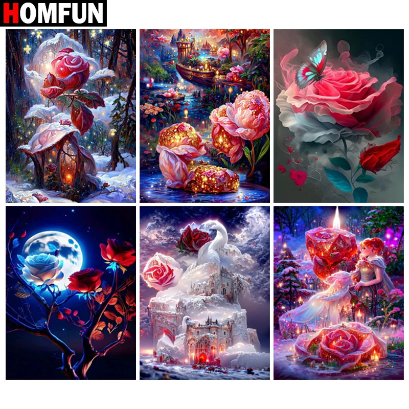 

HOMFUN Full Drill Diamond Painting "Scenery flower rose" DIY Picture Of Rhinestone 5D Diamond Embroidery Cross Stitch Decor
