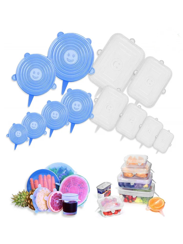 

6 Pcs Silicone Stretch Lids Set Keep Food Fresh Reusable Expandable Seal Covers Fresh-Keeping Sleeve for Universal Containers