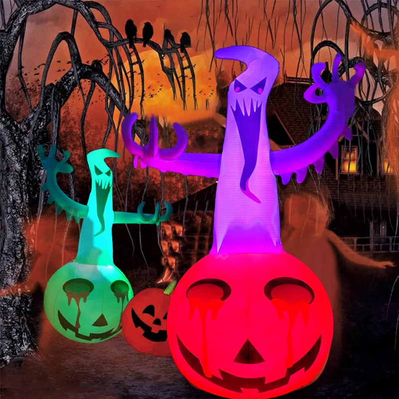 Glowing Inflatable Halloween Pumpkin 2022 New Tumbler Halloween Toy Ghost Decoration LED Toy Props PVC Tearing Horror Pumpkin