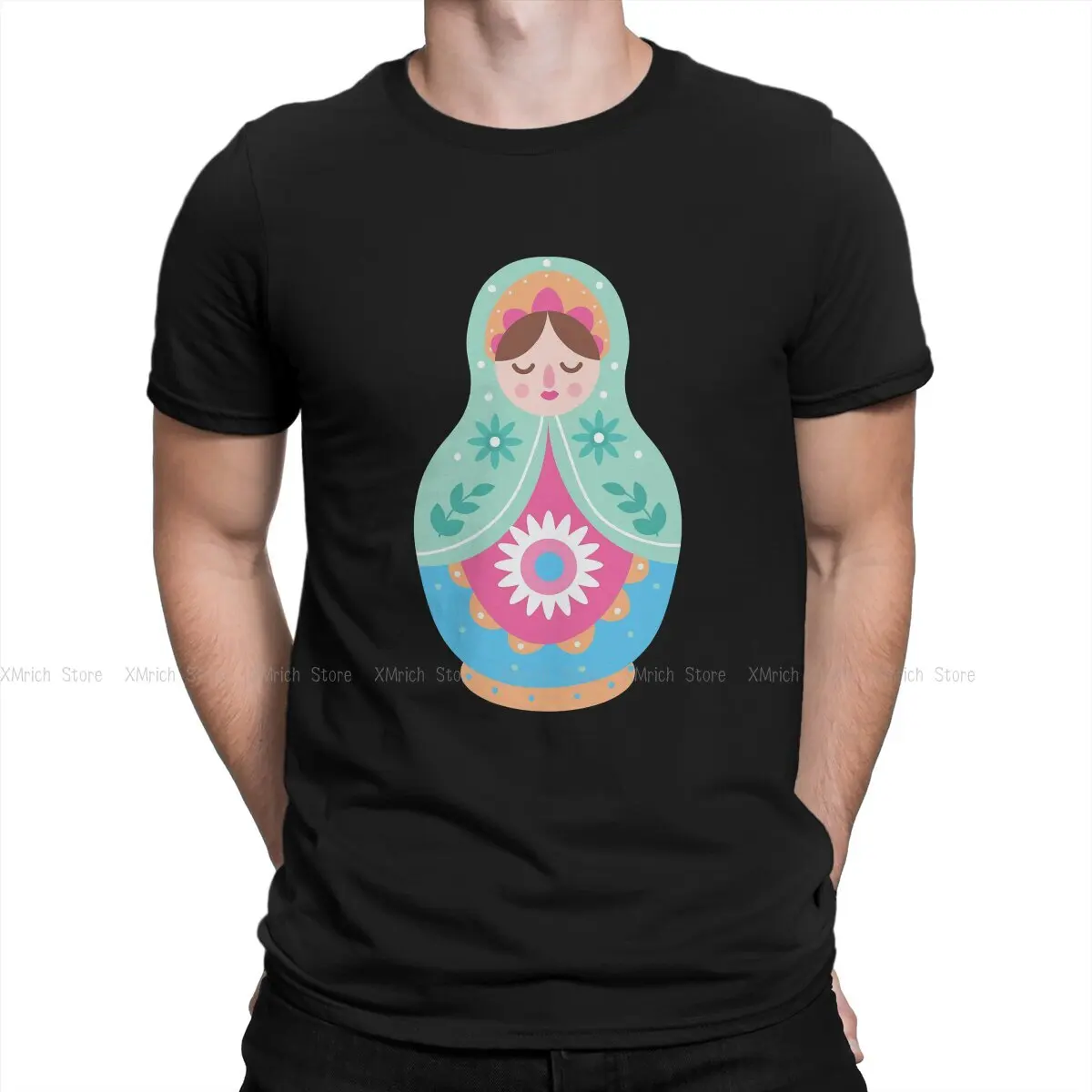 

Matryoshka Doll Babushka Stacking Russian Tea Newest TShirt for Men Vintage Round Collar Basic T Shirt Distinctive Gift Clothes
