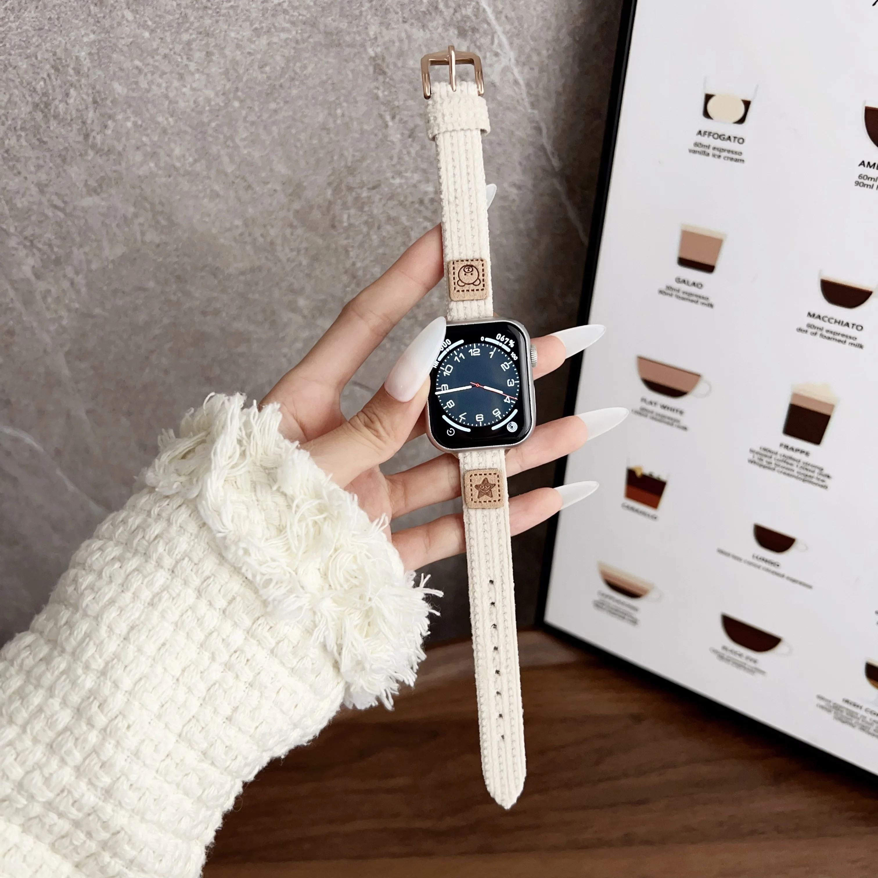 Фото Вельветовый ремешок для Apple Watch Band Women Slim Cute Bear Браслет-цепочка для Iwatch98765SE Ultra40 41 44 45 49 мм Girls Star Wrist №2