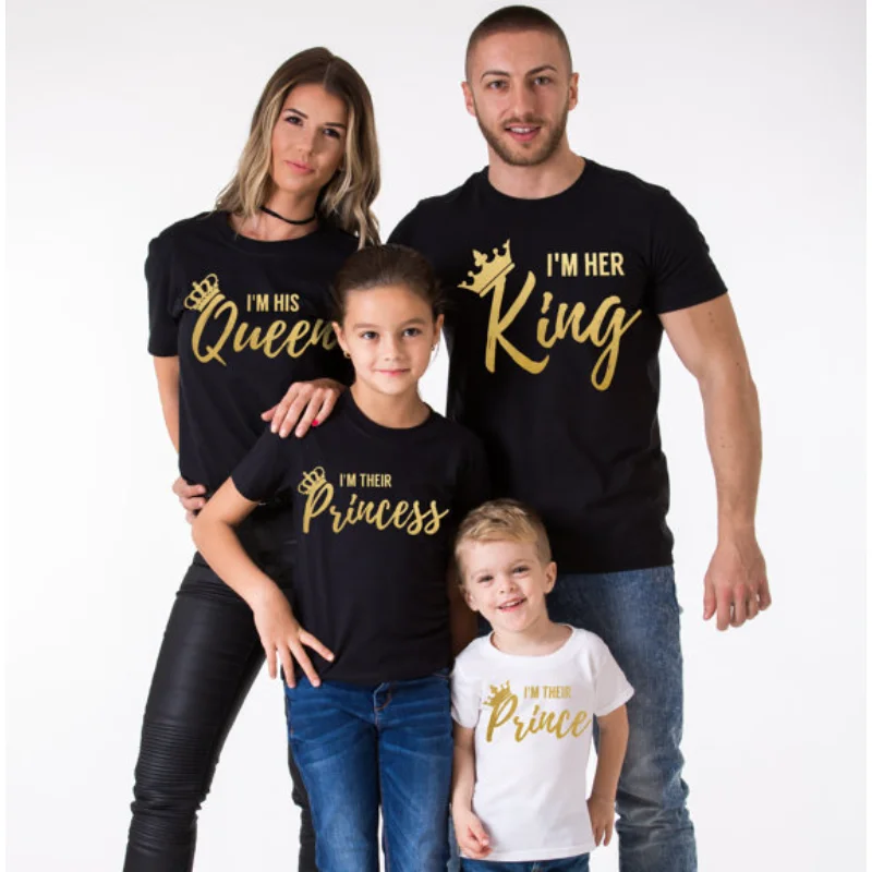 

European American Short Sleeved T-shirt Cotton Letter Printing Crown Fashion T-shirt Family Attire Parent-child Attire Summer