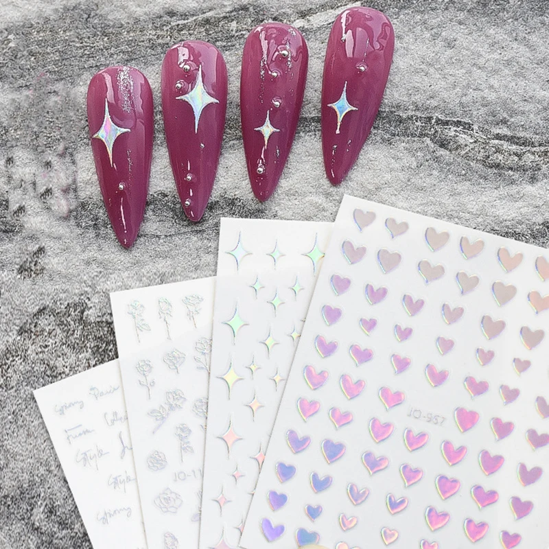 

3D aurora nail sticker heart flame butterfly star rose flowers design self adhesive DIY manicure accessories decals YJ085