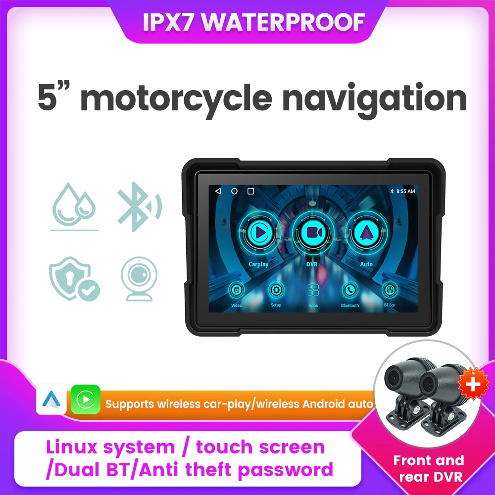 Портативный беспроводной мотоциклетный монитор для Apple Carplay GPS-навигация