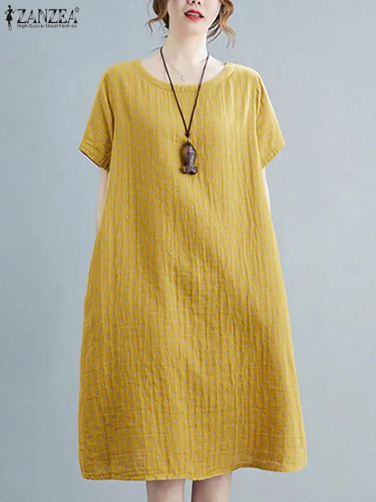 

Винтажное женское платье ZANZEA с цветочным принтом и коротким рукавом, летние праздничные платья, кафтан, повседневный свободный ретро сараф...