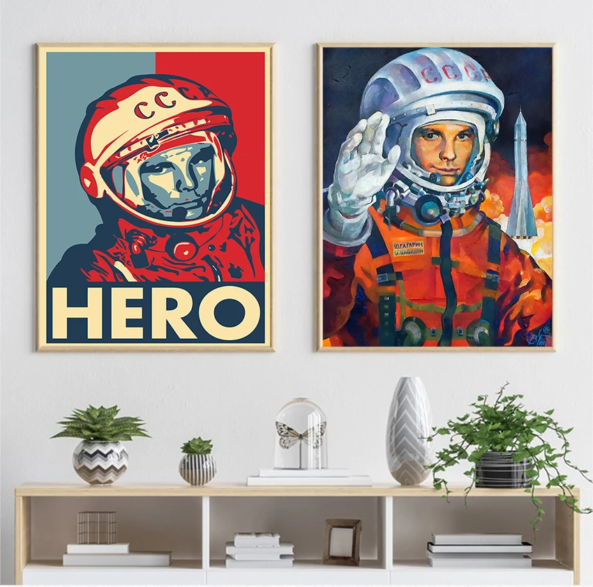 Pictures For Living Room Vintage Canvas Painting Decorative Home Decor Quadro Space Heroes Yuri Gagarin Posters And Prints Wall