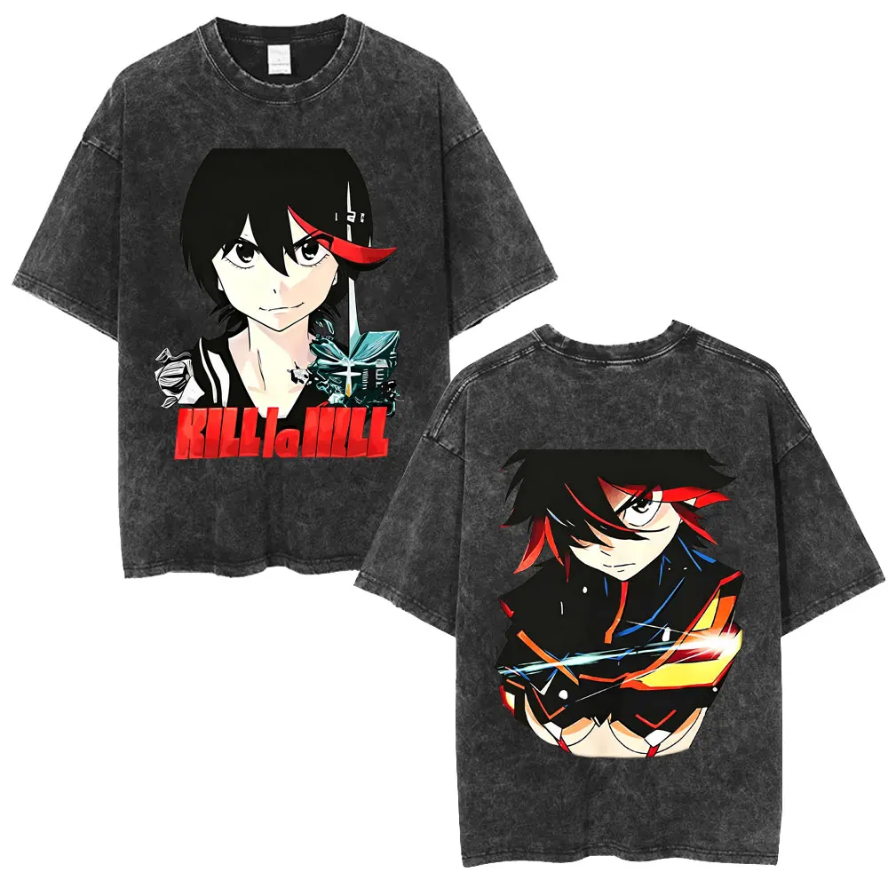 Фото Винтажная футболка унисекс с принтом аниме Kill La Kill: Матои Рюко, оверсайз, повседневная, в стиле ретро, уличная одежда №1