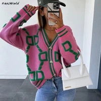 henzworld autumn winter women knitted button up loose cardigan sweater long sleeve warm tops oversized cardigan sweaters coat