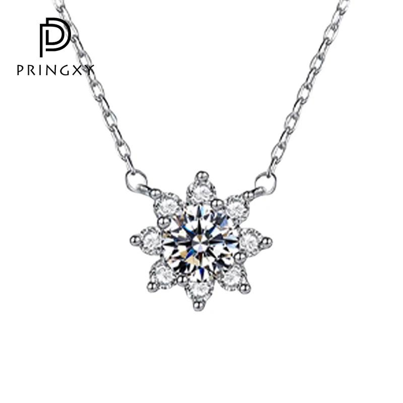 

PRINGXY 925 Sterling Silver Sunflower Necklace Snowflake Diamond Christmas For Women Chains Party Bridal Fine Jewelry