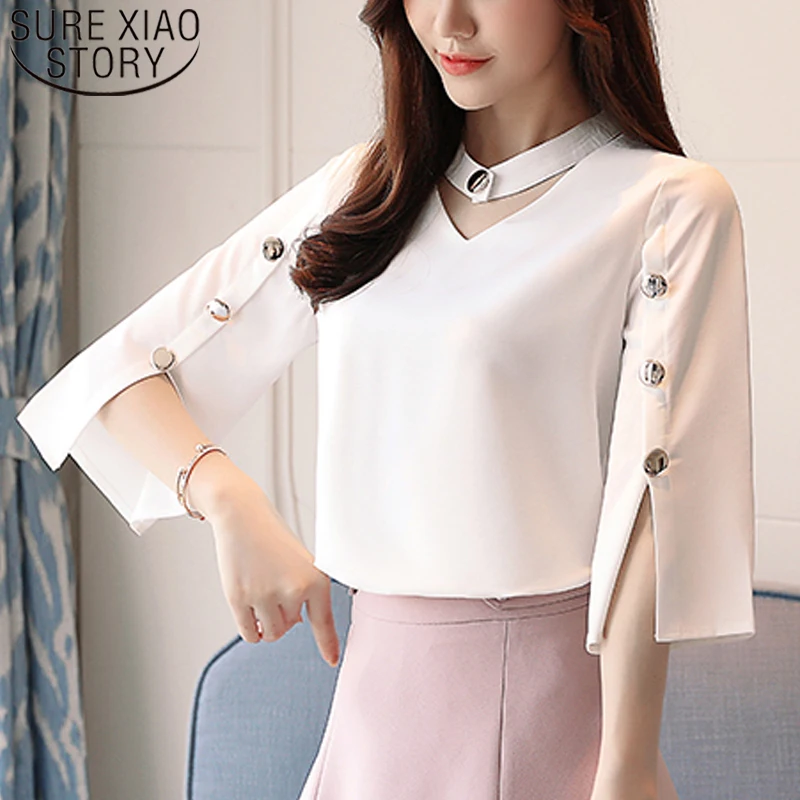 Женская блузка 2022 Топ с бисером однотонная белая рубашка одежда в стиле