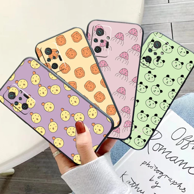 

Cartoon Bear Panda Phone Case For Xiaomi Redmi Note 10 10X 10T 10S 9 9T 9A 9C 9S 9 Pro Carcasa Liquid Silicon Black