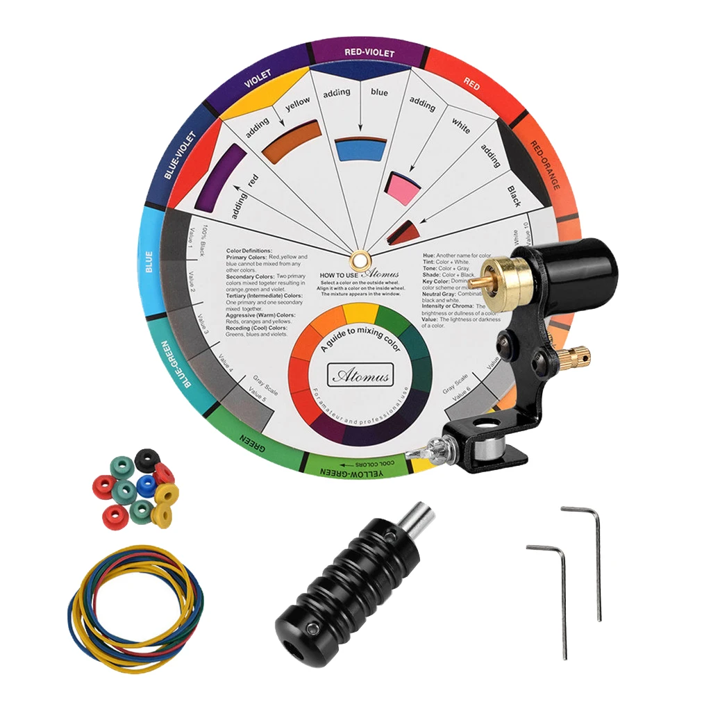

Tattoo Machine Kit Pen Rotary Tattoo Liner Shader Coloring Body Art Tool + Color Wheel Color Mix Guide - 5 Colors Optional