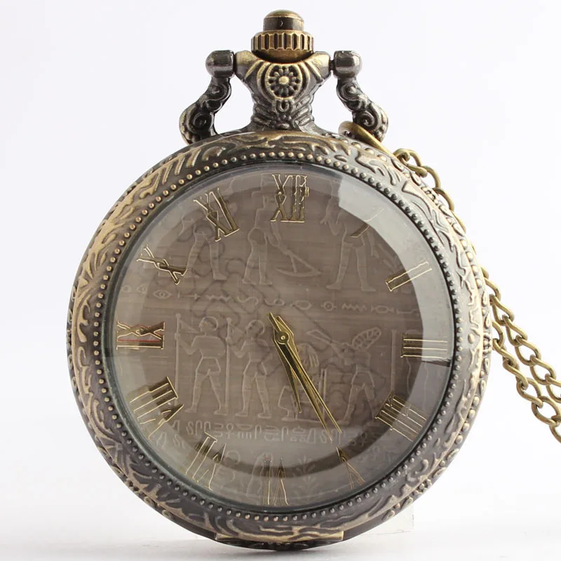 

Creative Gold Quartz Pocket Watch Retro Transparent Lid Design Necklace Pendant Women Men Best Gifts