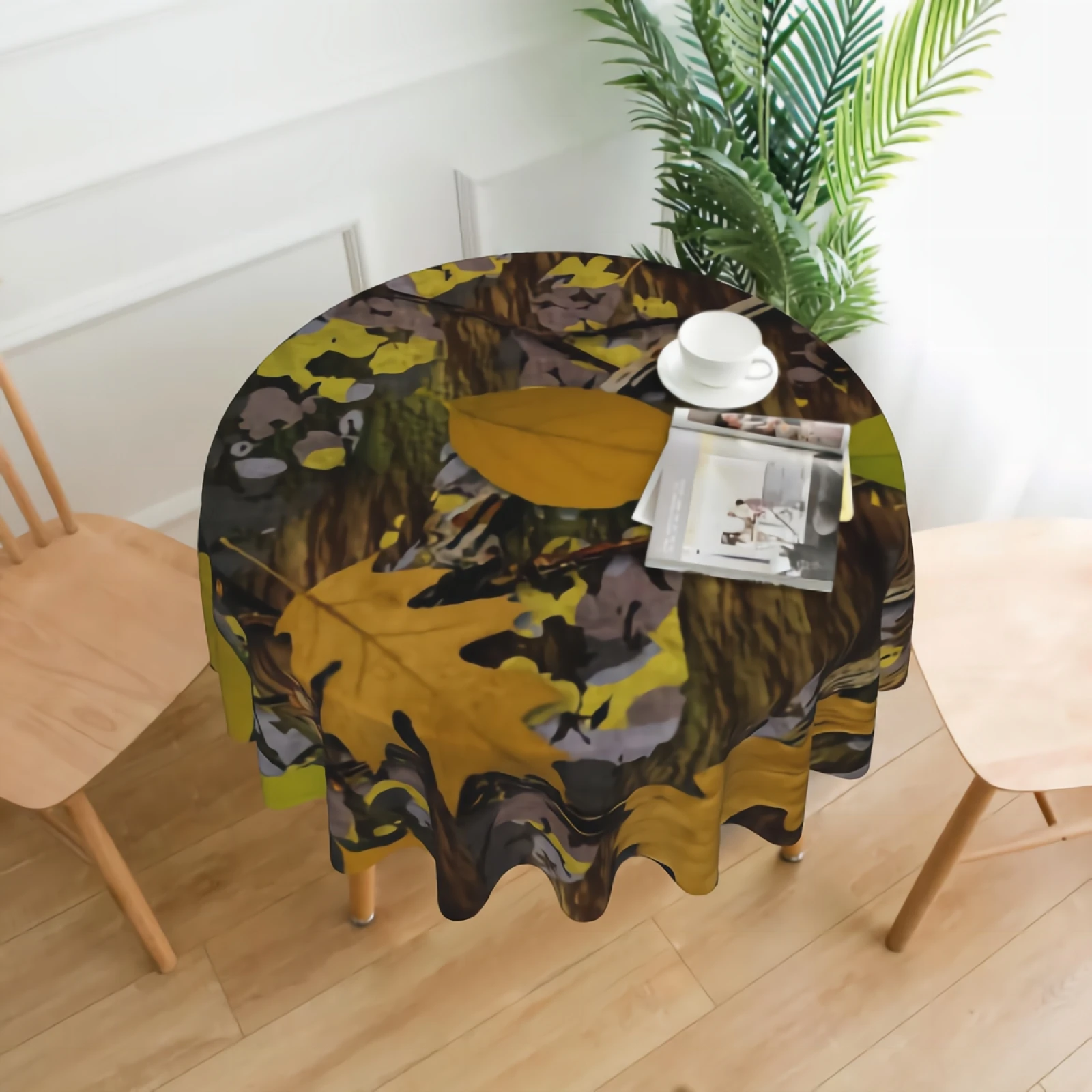 

Maple Leaves Tablecloth for Round Table Washable Satin Resistant Dining Table Protector for Holiday Party, 60 Inch