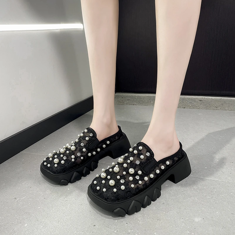 

Women's Slippers Beaded Diamond Sandals Fashion High Heels Casual Flat Shoes Non Slip Comfortable Summer Outdoor Beach Slipper