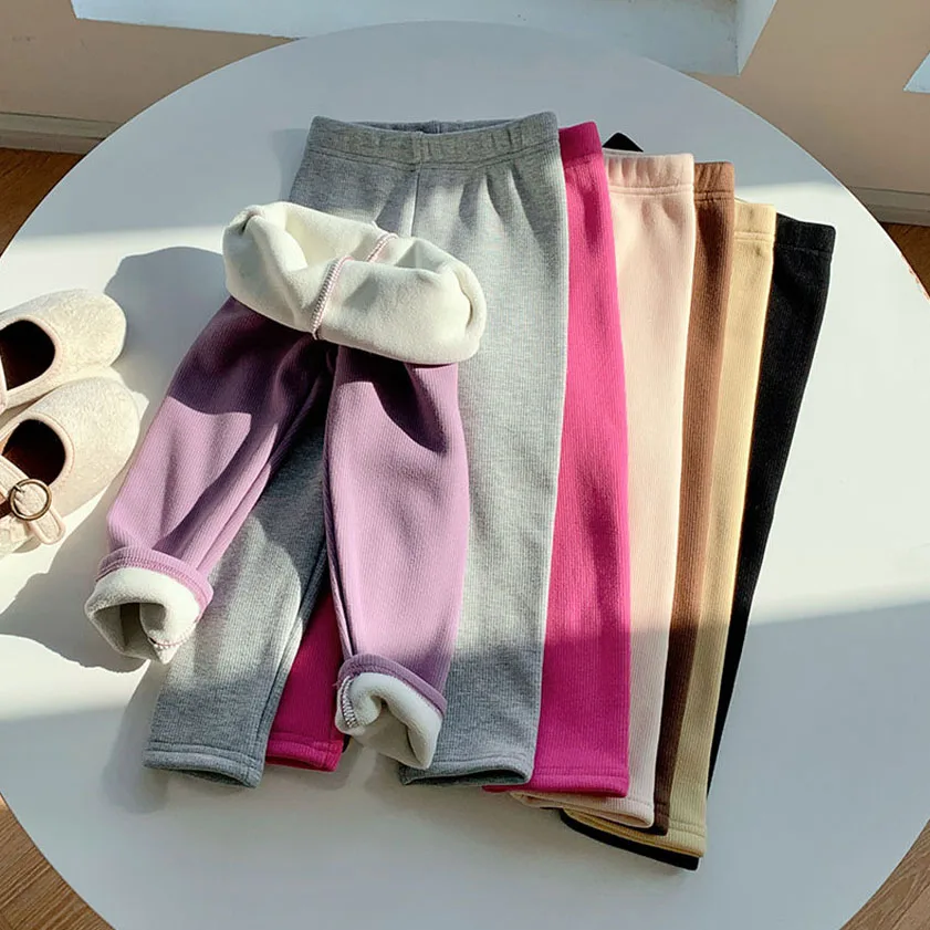 

Зимняя одежда От 2 до 9 лет для маленьких девочек, теплые плюшевые повседневные эластичные плотные брюки для девочек, элегантные брюки