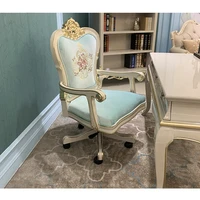 european style rotary book chair single chair luxury solid wood carved lifting office chair cloth computer chair household