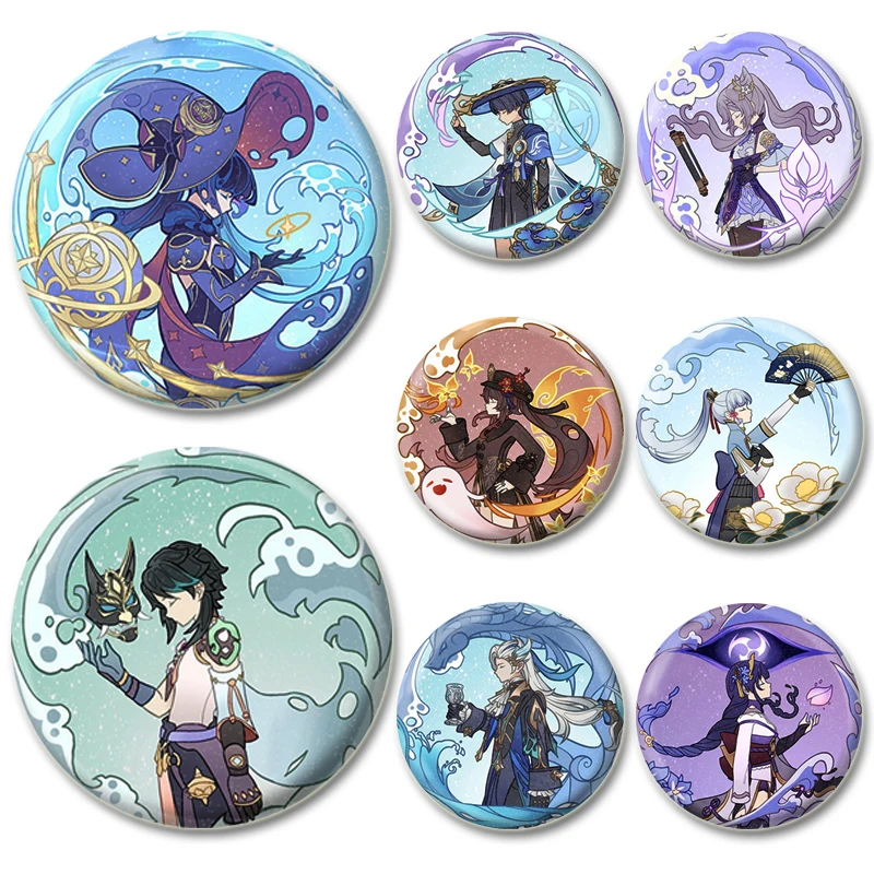 Фото Игровой значок Genshin Impact Badge Furina,Kamisato Ayaka,Barbatos, kaedeхара Kazuha,Yae Miko,Balladeer, нахида, эмалированные булавки для подарка №1