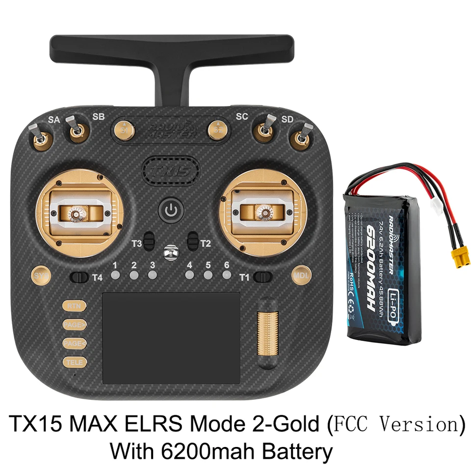 Radiomaster TX15 Max ELRS Gold + 2S 6200mAh battery