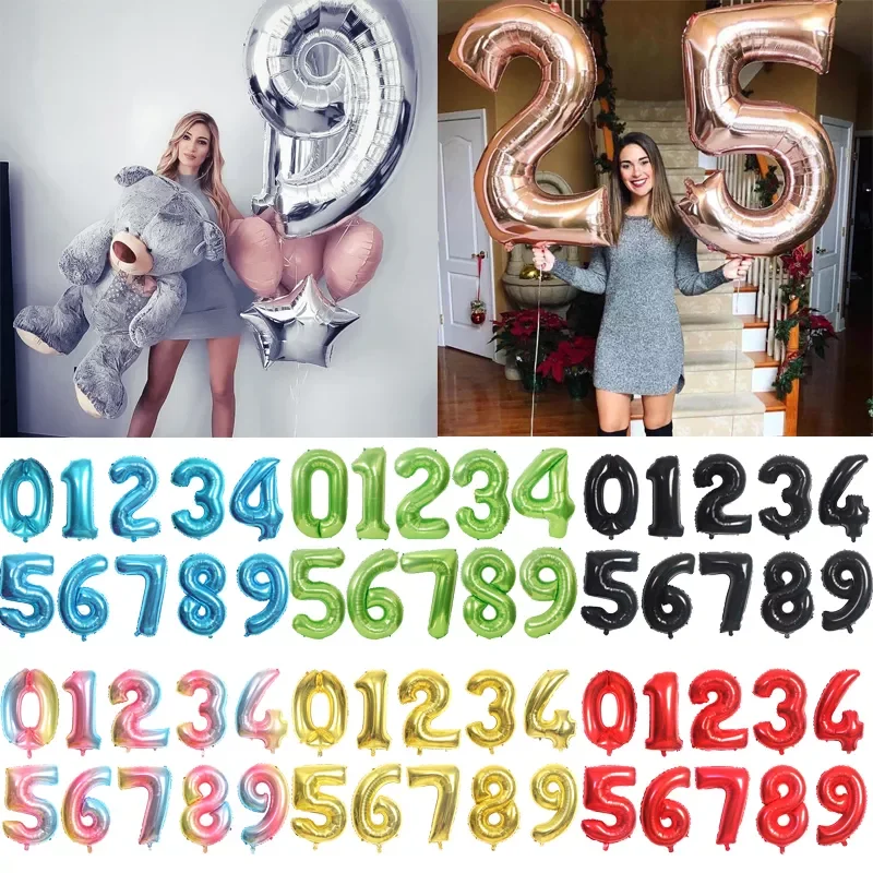 

16/32/40 inch digital Inflated balloons Big Blue rainbow Foil Air Balloon Children Adult Birthday Party Decoration baby shower