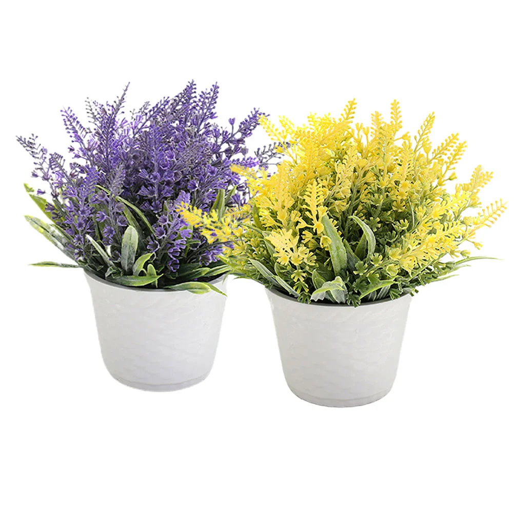 

2 Pcs Pot Home Decor Artificial Bonsai Fake Ornament Potted Faux Lavender Office