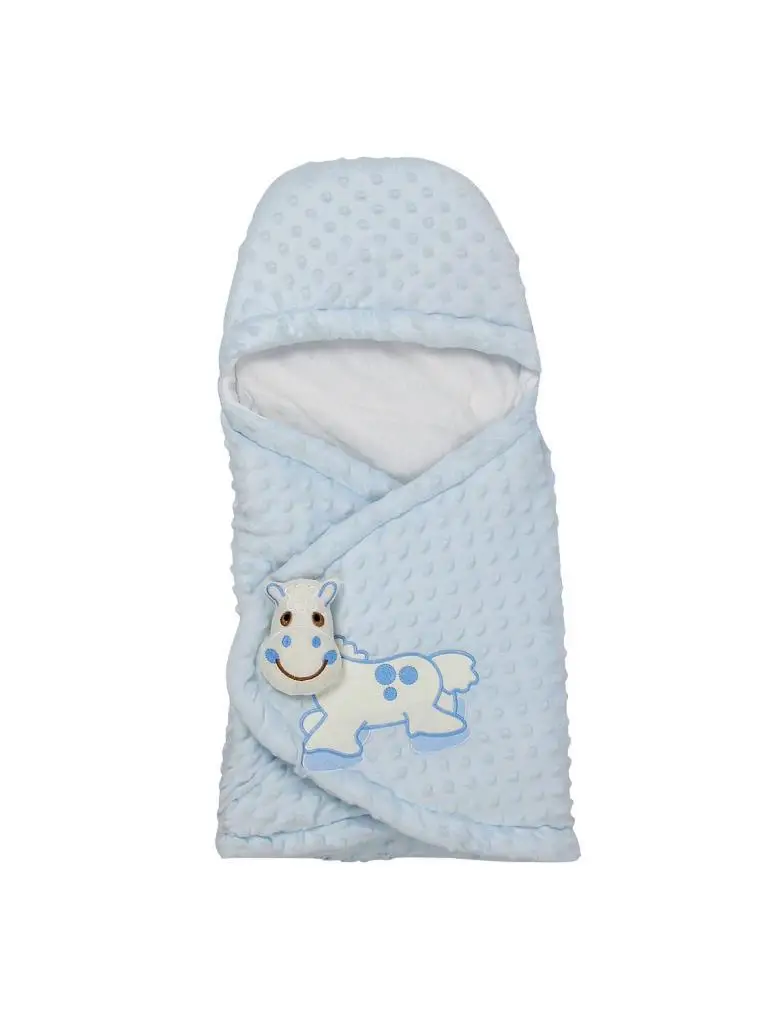 

Детская пеленка с вышивкой коровы синего цвета