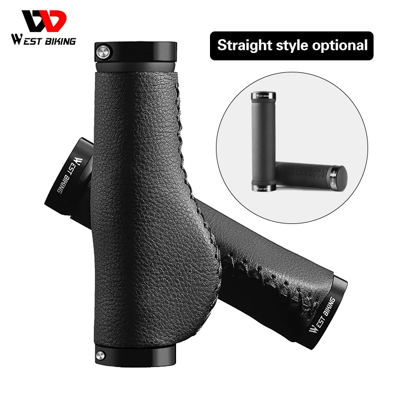 

WEST BIKING Ergonomic MTB Handlebar Grips Cozy Soft Leather Bicycle Alloy Bilateral Lock Handle Anti-skid BMX Bike Accessories