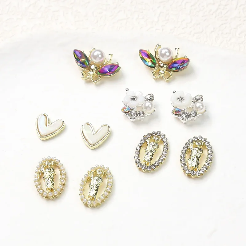 

Статуя Будды из жемчужного сплава с цирконом, 10 шт., украшение для ногтей, искусство, искусственная пчела, ракушка, цветок, деликатный маникюрный аксессуар, оптовая продажа