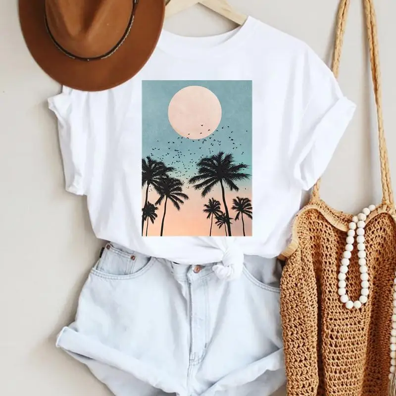 

2021 Women Cartoon Beach Happy Vacation Holiday Fashion Ladies Summer Lady Print Tee Stylish T Top Tshirts Clothes T-Shirt