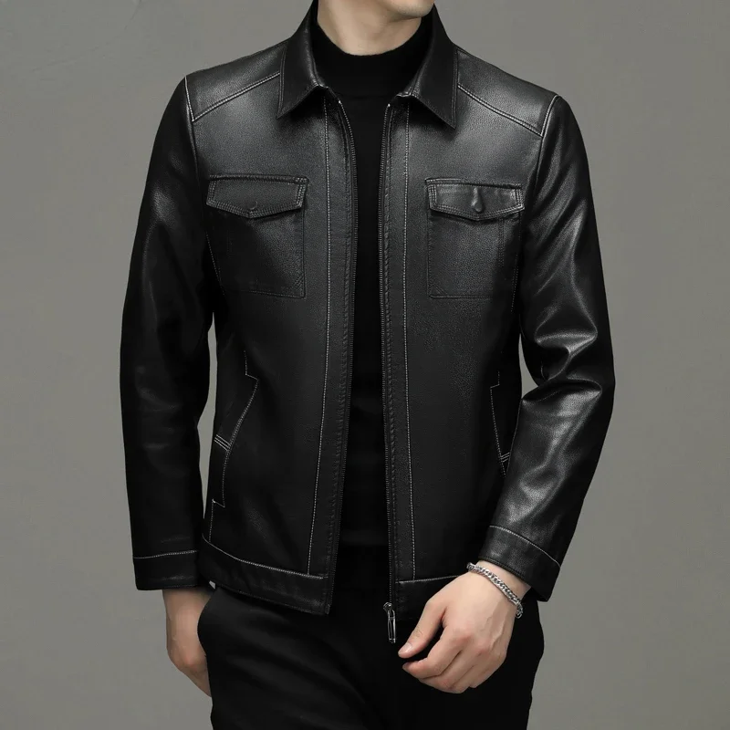 Куртка мужская из натуральной кожи свободная повседневная одежда для мужчин