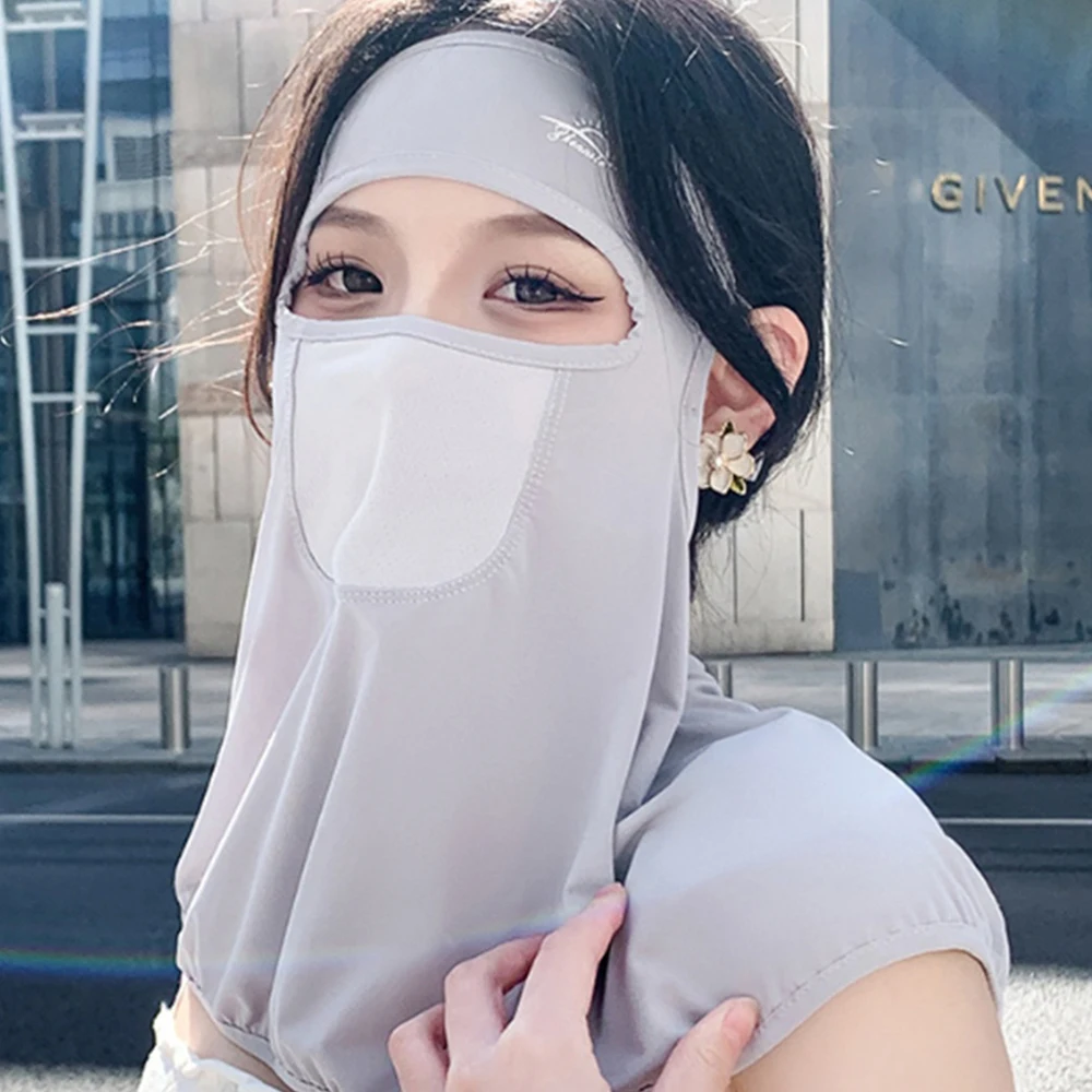 Охлаждающая и дышащая серая Солнцезащитная вуаль из ледяного шелка