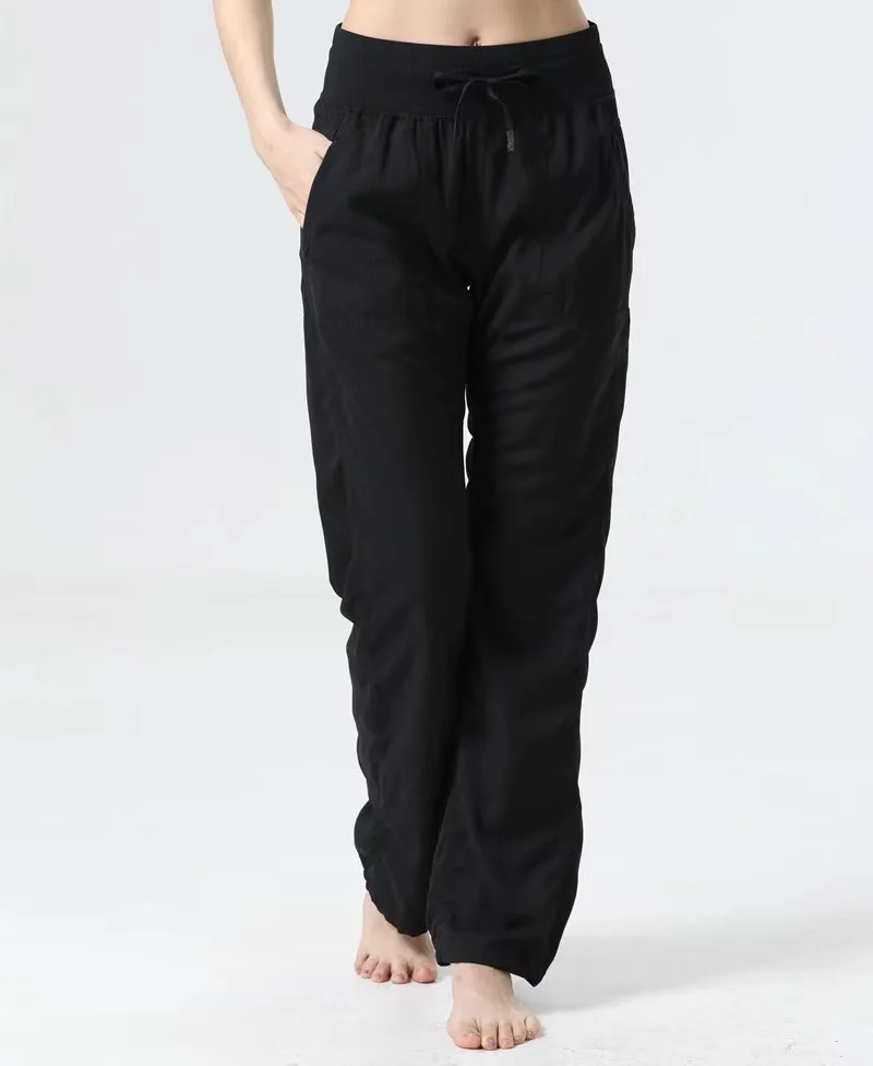 Lulu Women Gym loose full length Pants Wide Leg Pants Workout Running Exercise Trousers 4 Way Stretch capris With Pockets