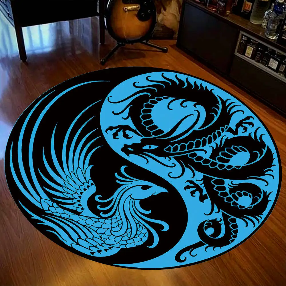 

3D Dragon and Phoenix Print Floor Mat Round Carpet for Living Room Rugs Children Room's Rug Bedroom Children Carpet Bath Mat