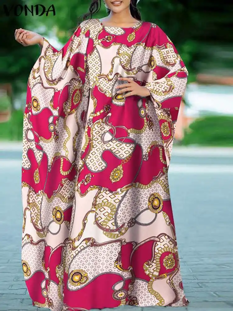 VONDA 2022 Party Dresses Women Spring Casual Long Sleeve Floral Printed Robes Female O-Neck Loose Sundress Baggy Maxi Dress