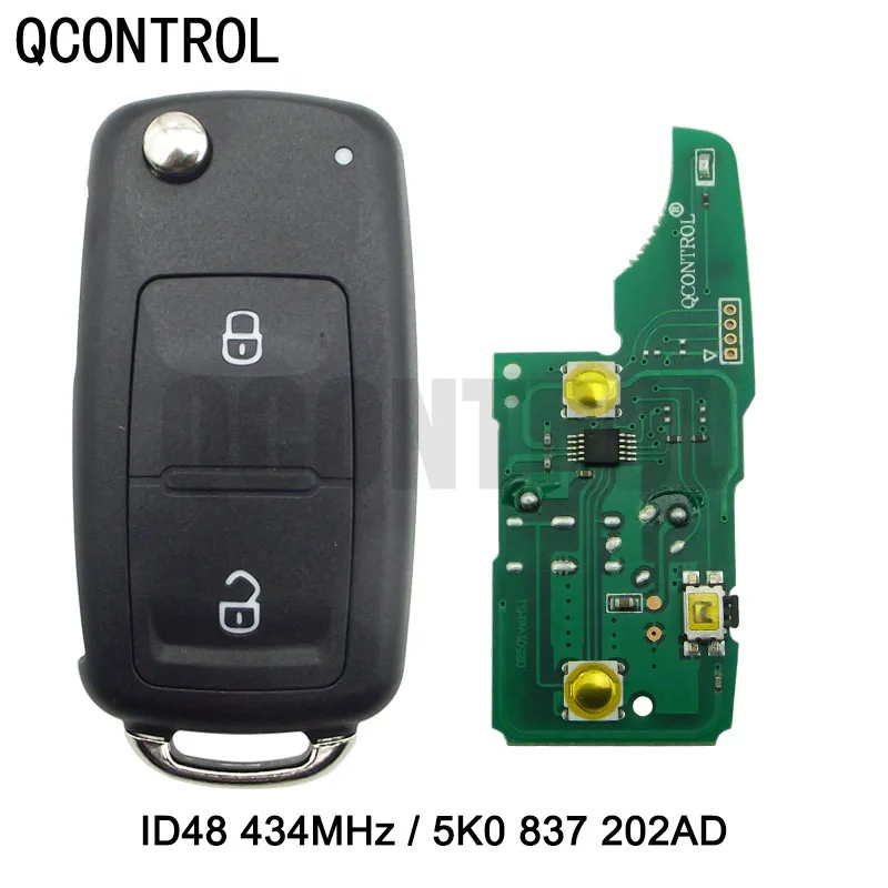 

QCONTROL Car Key Remote433MHz ID48 Chip For VW Volkswagen 2 BT GOLF PASSAT Tiguan Polo Jetta Beetle 5K0 837 202AD 5K0837202AD