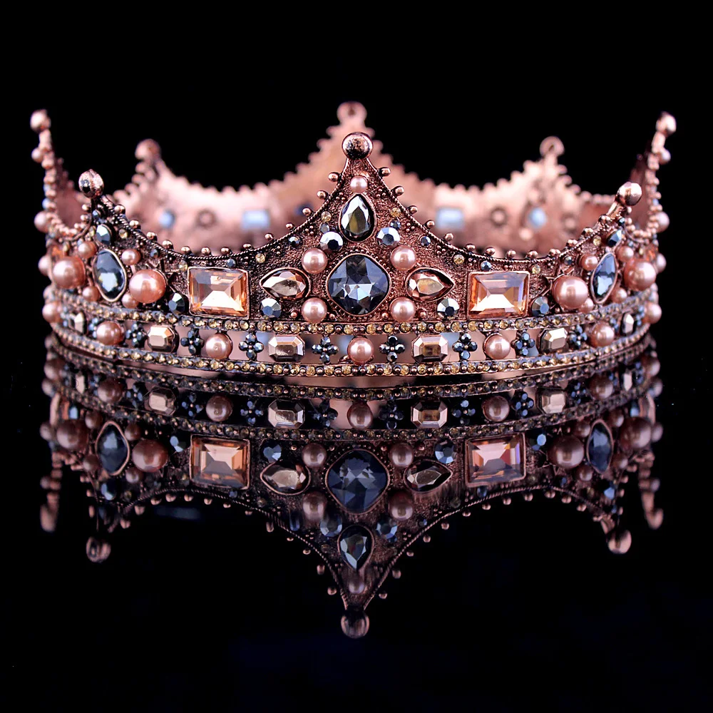 

European American Popular Retro Bride Crown Queen Full Round King Tiara Wedding Headdress Vinatge Bridal Hair Jewelry Baroque
