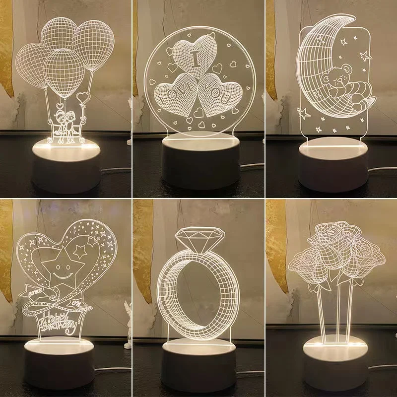 

Love Acrylic 3D Night Light girl's birthday gift lovely creative bottom LED double luminescent custom anime led light