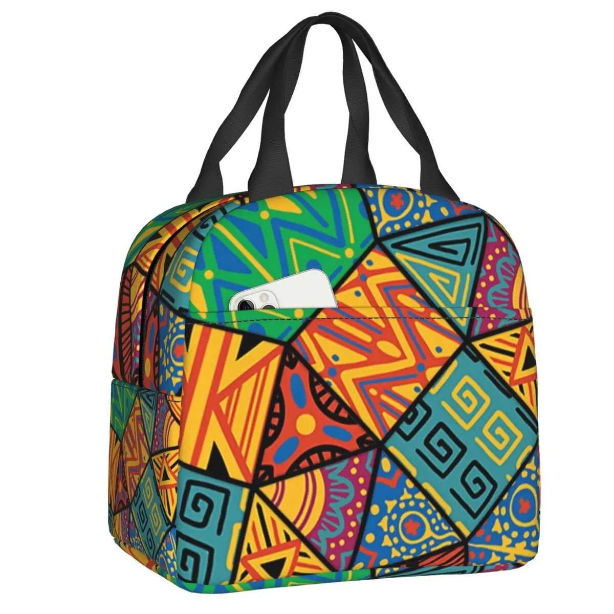 African Kitchen Montage Insulated Lunch Bags Women African Tribal Art Portable Cooler Thermal Food Lunch Box Work School Travel