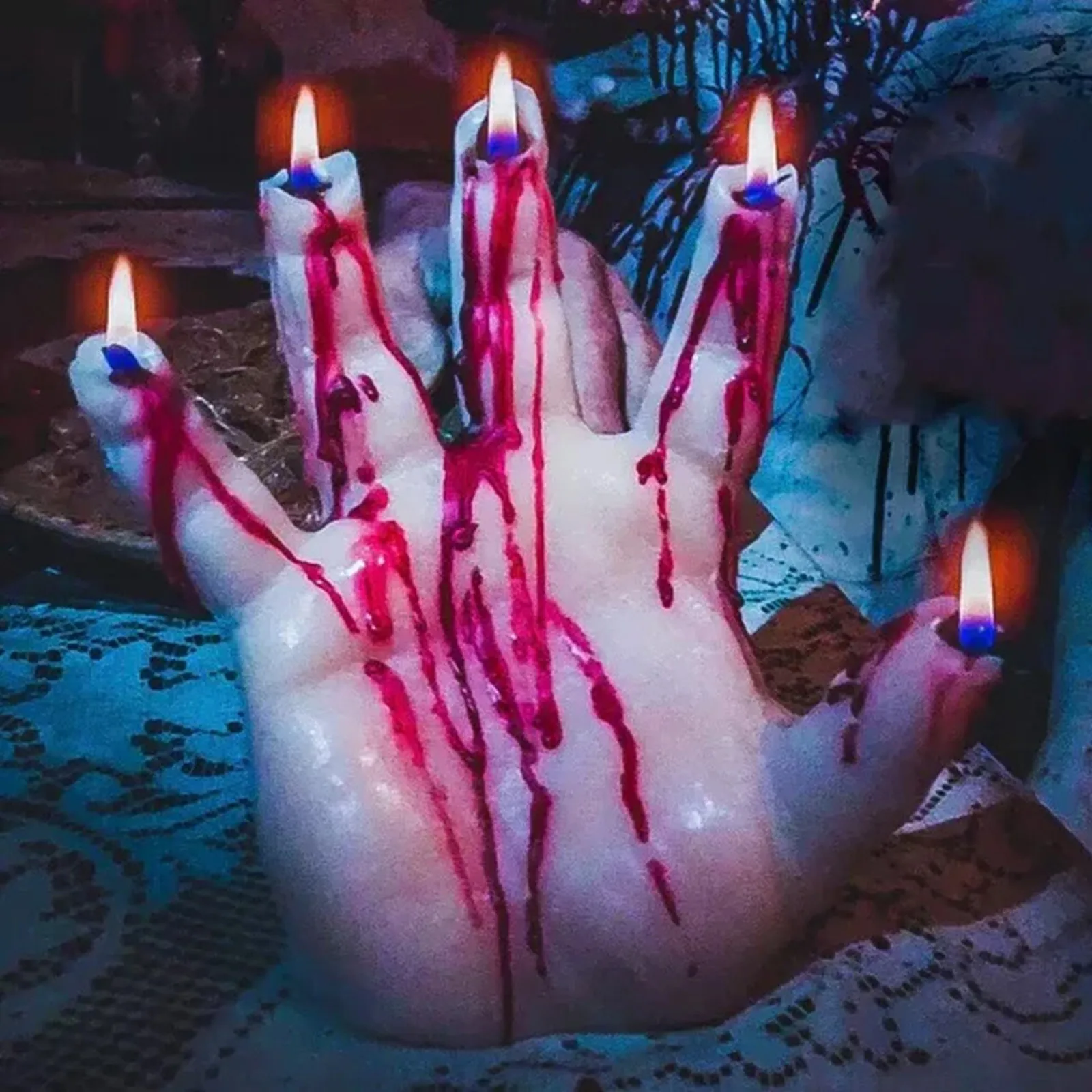 

Horror Decor Hand Candles Creepy Halloween Bleeding Hand Resin Candle ORNAMENT Halloween Home DecorAtion Bleeding Candles Statue