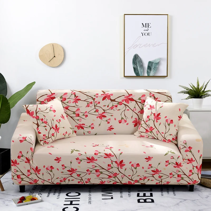

Couch Cover Fully-wrapped Anti-dust Peach Blossom Pattern Sofa Cover Stretch Elastic Sofa covers for Living Room Furniture Cover