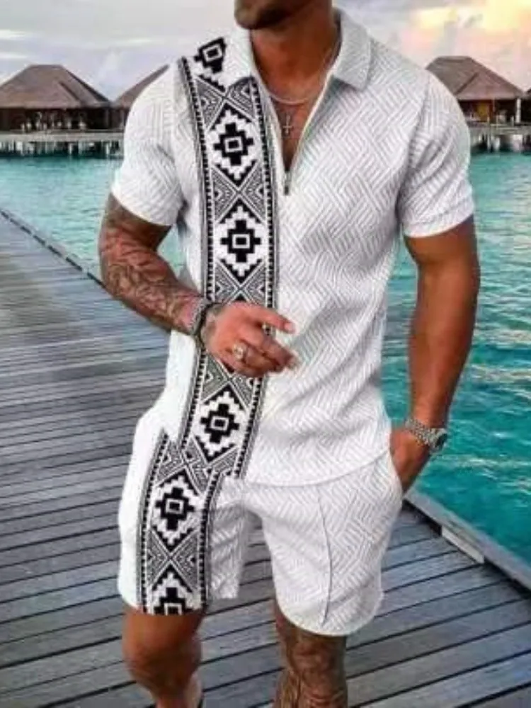 New High-Quality Men's T-shirt Suit Summer Fashion Luxury 3D Printed Men's POLO Shirt Short Sleeve and Shorts 2-Piece Street Set