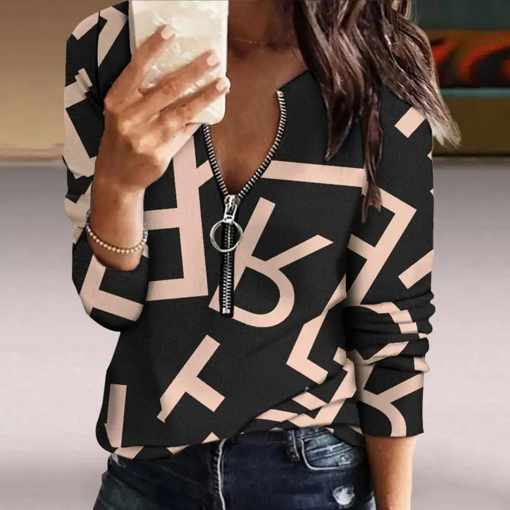 

Chic Autumn Patchwork Color Lady Pullover Blouse Pullover Blouse Stretchy Versatile