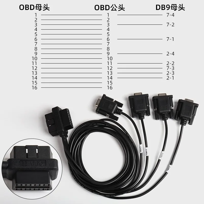 16-контактный штекер OBD2 преобразователь в 4 DB9 контактные гнездовые разъемы