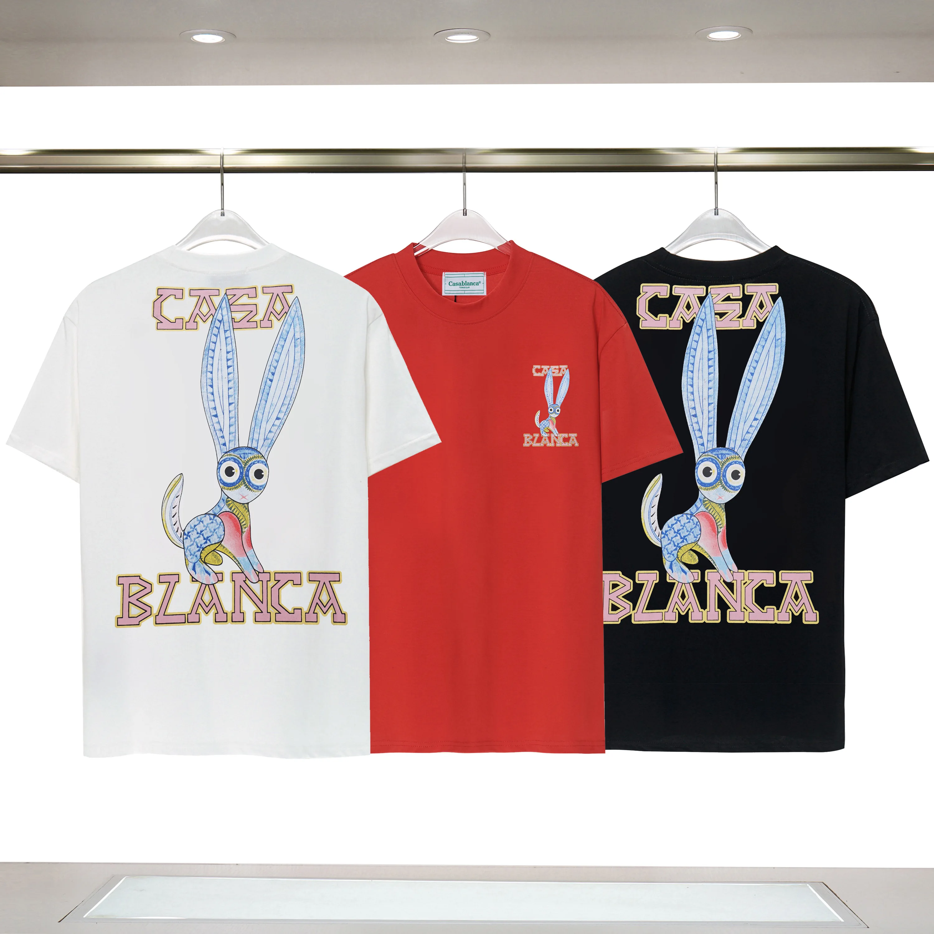 

23SS Summer New Casablanca Painted Rabbit Printing Logo T Shirt High Quality Men Women Cotton Casual Fashion short sleeve top