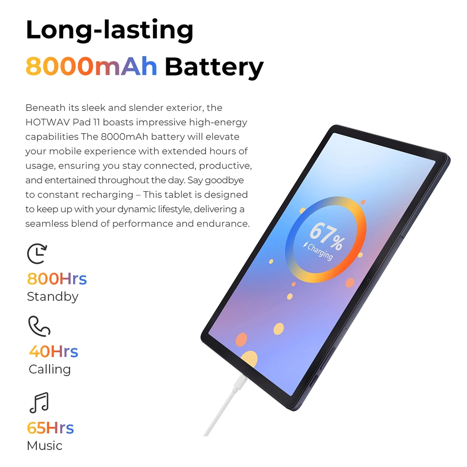 HOTWAV Pad 11 Планшетный ПК 6 ГБ + 256 'ɿHD Дисплей Android 13 8000 мАч Большой аккумулятор 8 МП